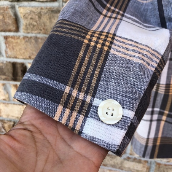 Jones New York Vintage Korea Made Linen Cotton Blend Gray Cream Plaid jacket 8 - Picture 7 of 15